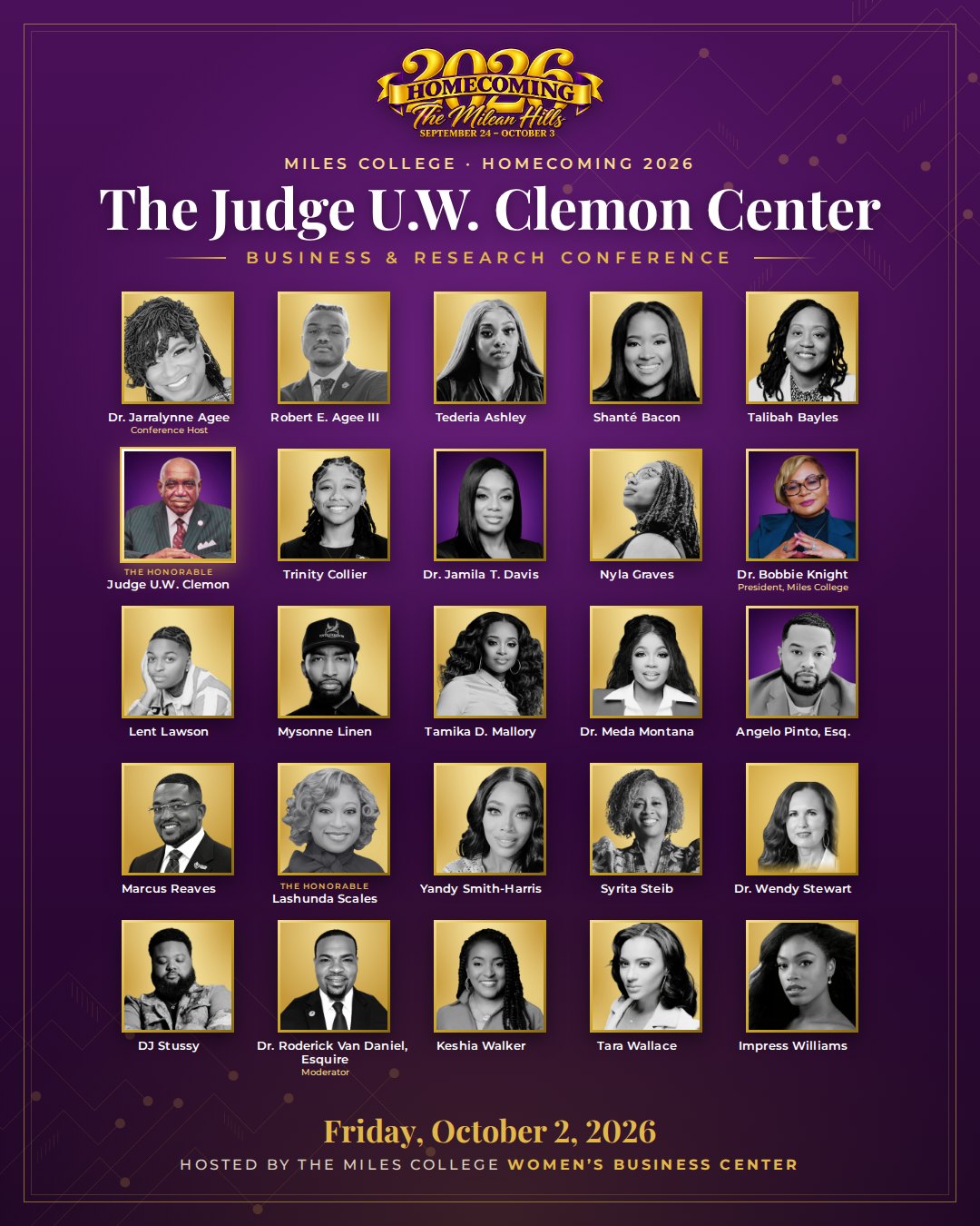 The Judge U.W. Clemon Center — Business and Research Conference — Hosted by the Miles College Women's Business Center — speaker gallery for Friday, October 2, 2026